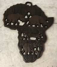 Hand Carved Wood Wooden Africa Rhino Hippo Lion Elephant Folk Art Wall Plaque picture