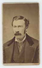 Antique ID'd CDV Circa 1870s Large Man With Thick Mustache in Suit Adrian, MI picture
