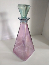 Vintage Pink Purple Blue Glass Triangle Pyramid Decanter w/ Stopper Empoli Italy picture