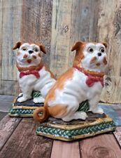 Pug Dog Pair Staffordshire Style Mantle Vintage Dapper Bookends Figurines picture