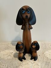 Mid-Century modern BIG EYES dachshund dog mom puppies Figurines RARE picture
