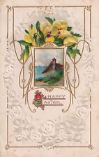 Vintage Happy Easter Early 1912 Postcard Hillside Country Cottage Yellow Flowers picture