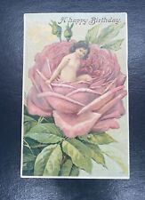 Antique Postcard Surrealism. Faery. Little Girl IN A Pink Flower 1900’s picture