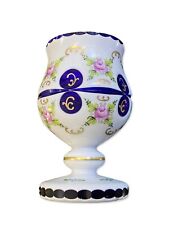 Bohemian Blue glass Overlay Vase Hand painted  Czechoslovakia porcelain picture