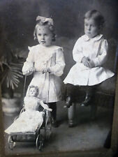 Board Matted Cabinet Photo Cute Girl Boy Nice Doll in Toy Pram GORDON SPRINGS VA picture