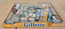 Vintage Original GILLETTE RAZOR BLADES Wood Glass Top Counter Store Display Case picture