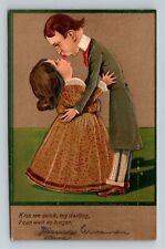 Embossed Couple Embracing, Kissing by Paul Finkenrath Greeting Vintage Postcard picture
