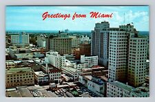 Miami FL-Florida, Downtown Miami, Hotels, Luxury Shops, Vintage Postcard picture
