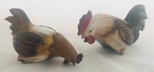 Collectible Set Of 2 Hand Carved Wooden Rooster and Hen Hand Painted/Stained picture