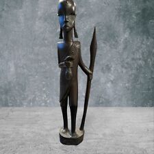 Vintage African Ironwood Ebony Hand Carved Warrior Statue. Made In Kenya 13.5”T picture