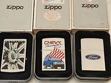 RARE Trifecta: 3 Zippo Lighter Sets w TINS & SLEEVES, Collectible Car Theme READ picture