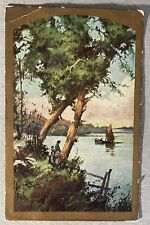 Postcard Scenic Water Front Boat Gold Trimmed 1900s Posted picture