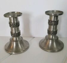 Oslo Metall Pewter Norway Candle Holders Pair 5 inch high Patina Bent picture