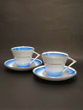 2 Sets VTG 1924-40 Blue Cups Saucers - Art Deco George Proctor Gladstone China picture