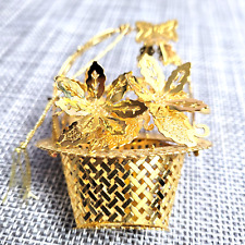 Vtg 1999 Danbury Mint Gold Christmas Ornament GP Poinsettia Basket  picture