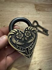 Victorian Heart Padlock Key Patina SOLID BRASS Castle Collector Lock Rapunzel ❤️ picture