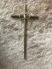 Vintage Solid Brass Unity Ring Wedding Cake Toper & Wall Cross Decor 8 inch picture