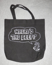 Vintage 1984 Wendys Where’s The Beef? Tote Bag - Black Canvas Plastic Lined 11