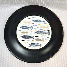 Vintage Mid Century Decorative Fish Wall Tile Plaque Blue Gold Black picture