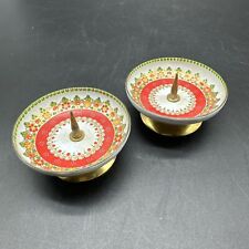 Pair (2) Vnt Austria Email Studio Stein Bock Enamel Candle Holders  Hand Painted picture