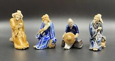 Vintage Mud Man Glazed Painted Ceramic Asian Old Wise Men Figurine Beard Lot 4 picture