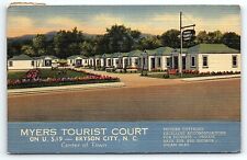 1946 BRYSON CITY NC MYERS TOURIST COURT US-19 MODERN COTTAGES POSTCARD P3408 picture