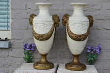 PAIR Large antique french chalkware paint Ram heads Floral decor Vases  picture