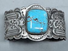 Wide Fred Harvey  Navajo Sterling Silver  Turquoise Cuff Bracelet Thunderbirds picture