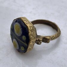 Ancient Old Bronze Antique Ring Roman Arabia With Evil Eye Stone Artifact Rare picture