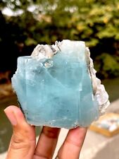 444 Gram Natural Blue Aquamarine Crystal With Muscovite Combine Specimens picture