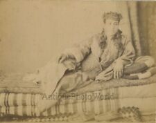 Beautiful Arab woman resting on pillows Harem antique albumen ethnic photo picture