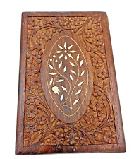 Indian Box Kashmir India Walnut Wood handmade Vintage White Inlay Floral picture
