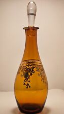 Vintage Amber Glass Wine Decanter w/ stopper floral design picture