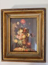 Antique Victorian Flowers Picture With Wood Frame 5,8X6,8