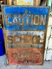 Vintage Authentic Caution SCHOOL ZONE Embossed Steel Sign Antique Old Large picture