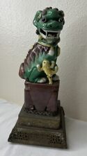Vintage Green Porcelain Foo Dog On Brass Base 1920’s Was A Lamp* Now A Statue picture