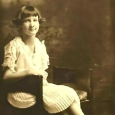 1920s Teenager Girl Studio Portrait Flapper White Sports Tennis Antique Original picture