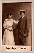 Postcard Studio Card Bye Bye Dearie Romance Straw Hat Love Portrayal c 1910 picture