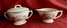 Taylor Smith Taylor Creamer & Lidded Sugar Bowl Pink Floral Pattern Silver Trim picture