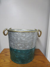 Galvanized Metal Bucket Garden Planter with Rope Handle and Gold Trim picture