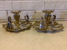 Vtg Possibly Ant Silverplate Floral Pair of Chambersticks w/ Flower Petal Dec. picture