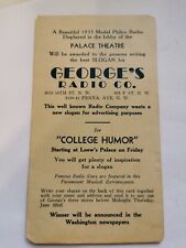 1933 George's Radio Co, Washington Radio Advertisement Contest Card RARE picture