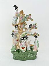 VTG Oriental Geisha Women Money Tree Figurine Porcelain Feng Shui Good Fortune picture