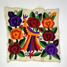 Vtg Tenango Otomi Embroidery Mexican Folk Art Hand Crewel Embroidery Floral Bird picture