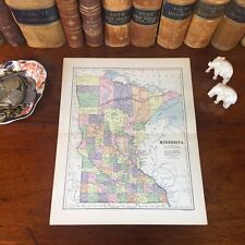 Original 1882 Antique Map MINNESOTA Minneapolis Eagan Edina Duluth St Paul Cloud picture