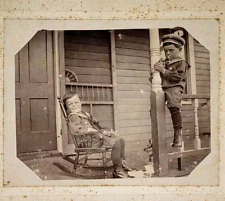 Antique Candid Photo Brothers Boys House Porch Victorian Dressed Child Play ID'd picture