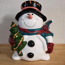 Vintage Giftco FROSTY SNOWMAN w/Tree Cookie Jar Canister Christmas Holiday 10