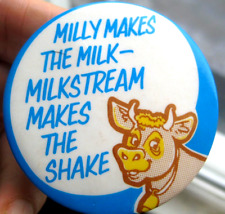 MILKSTREAM vintage original 1970s milk shake maker promotional pin BADGE picture