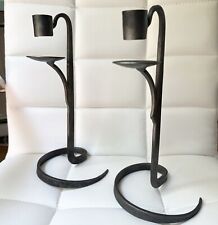 Mid Century Lance Cloutier Brutalist Wrought Iron Signed Candle Stick Holders picture
