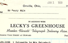 1939 LECKY'S GREENHOUSE ORRVILLE OHIO HENRY WULZ  BILLHEAD INVOICE Z2275 picture